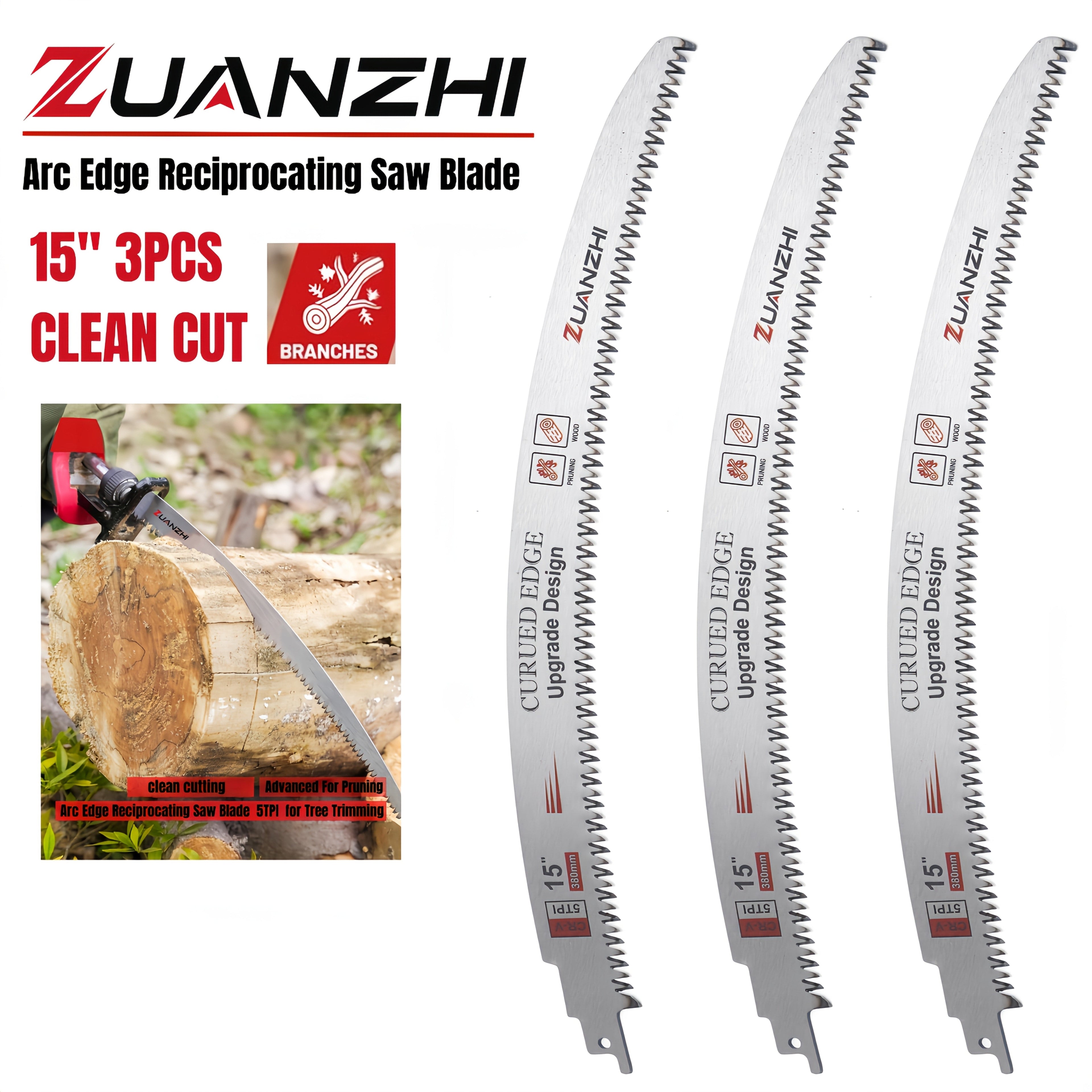 Reciprocating Saw Blade Pruning Arc Edge 3 Pack 6TPI Japanese Teeth CR-V Ultra Hardened for Wood Pruning Tree Trimming Wood Cutting 1/2 Inch Shank 9.5 12 15 Inch Options