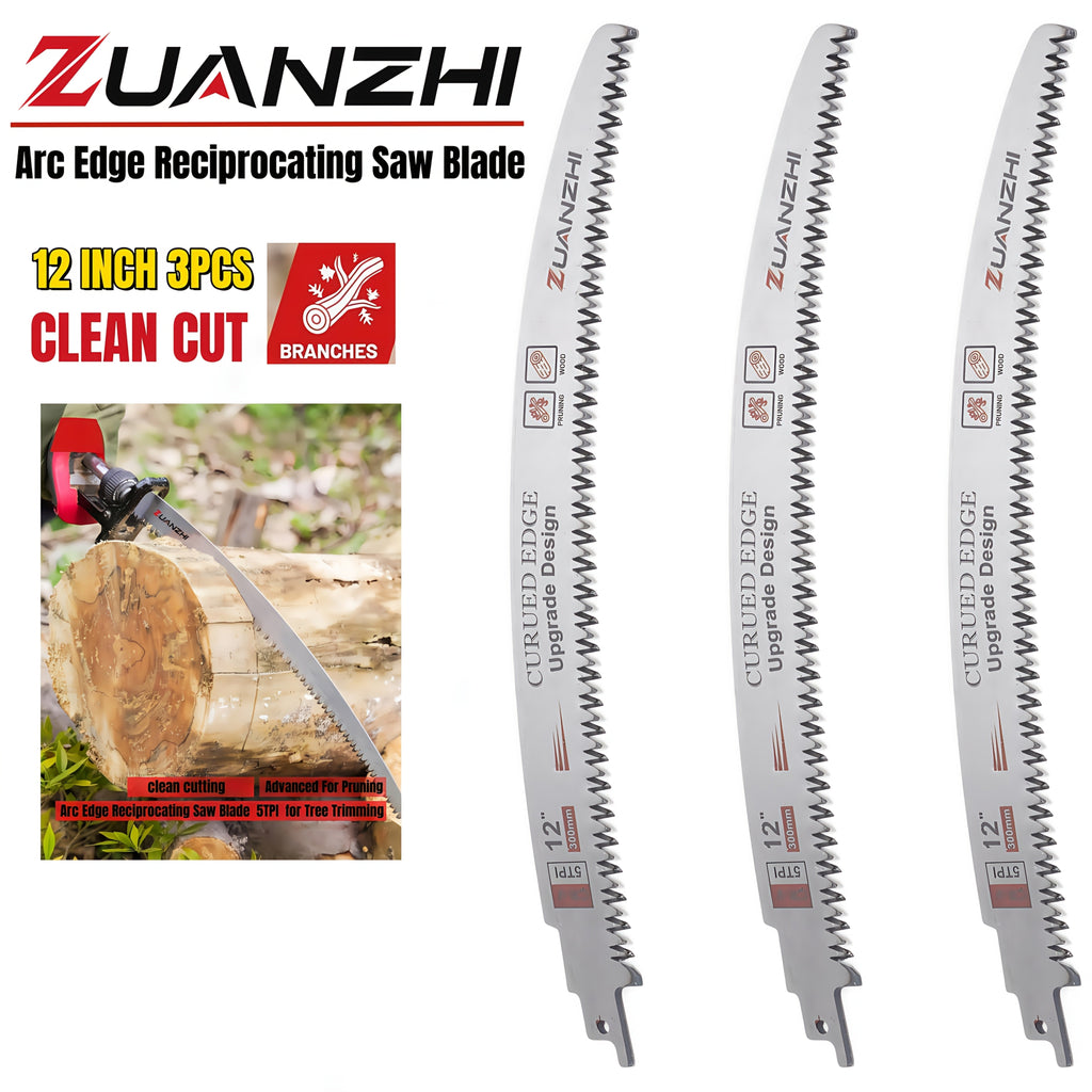 Reciprocating Saw Blade Pruning Arc Edge 3 Pack 6TPI Japanese Teeth CR-V Ultra Hardened for Wood Pruning Tree Trimming Wood Cutting 1/2 Inch Shank 9.5 12 15 Inch Options