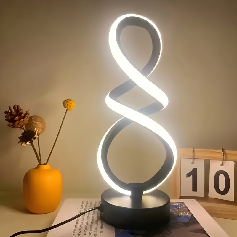 Spiral LED Table Lamp, Dimmable Push Button Control Desk Light for Bedroom Living Room Office, Modern Metal Base Indoor Accent Lamp, Unique Spiral Design Home Decor Gift for Christmas Birthday Valentine