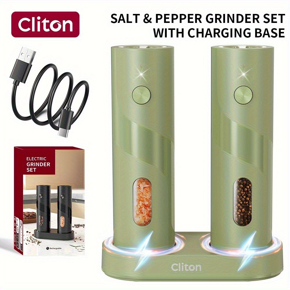 Electric Salt and Pepper Grinder Set ¨C Rechargeable Automatic Mills with LED Light, Adjustable Coarseness & 3.72oz Capacity for Home Kitchen, BBQ, Restaurant & Outdoor Entertaining
