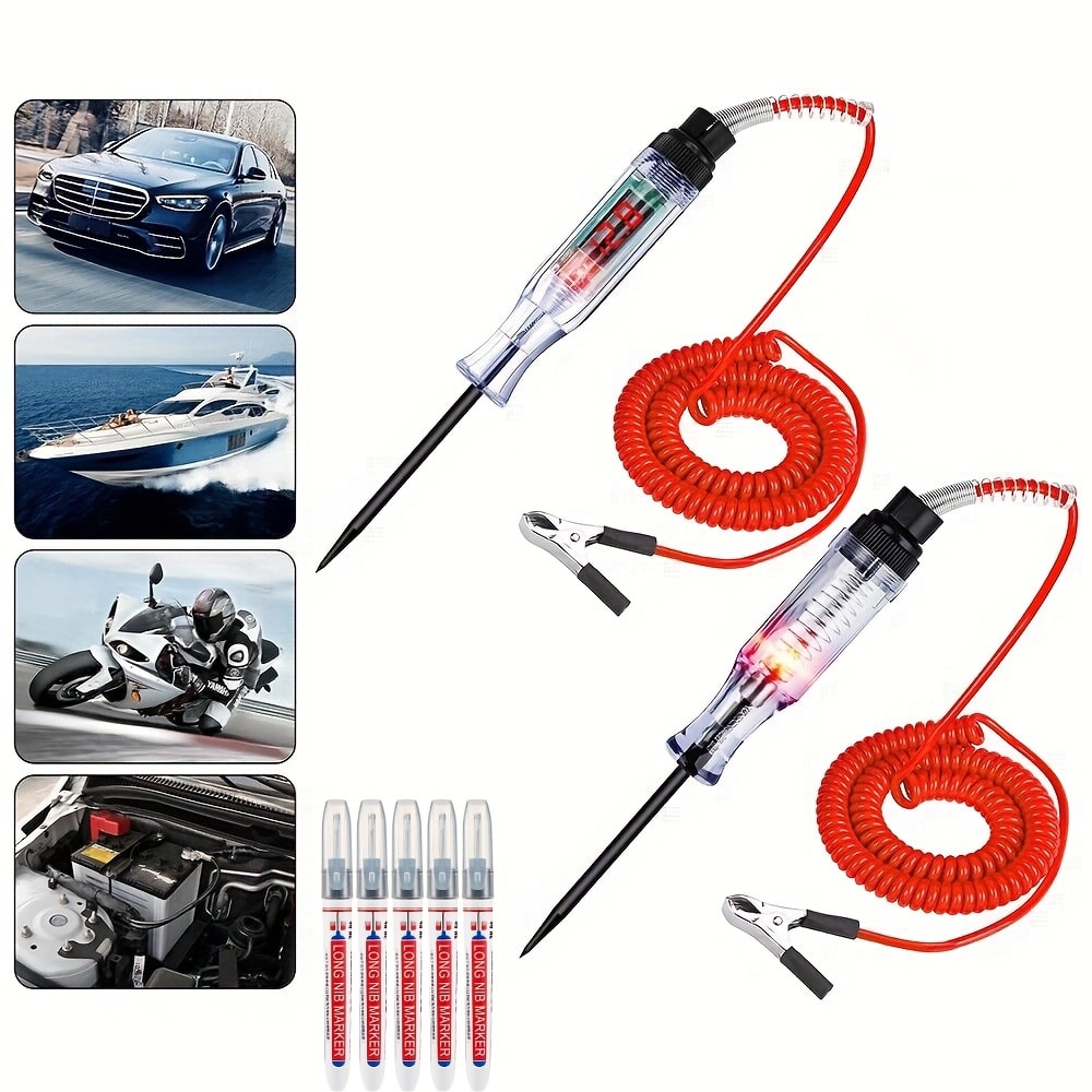Circuit Tester Pen 2 Pack 6-24V Digital Electric Voltage Tester Automotive Test Light for Car Truck Sensor Battery Fuse Testing ABS Insulated 270cm Spring Wire