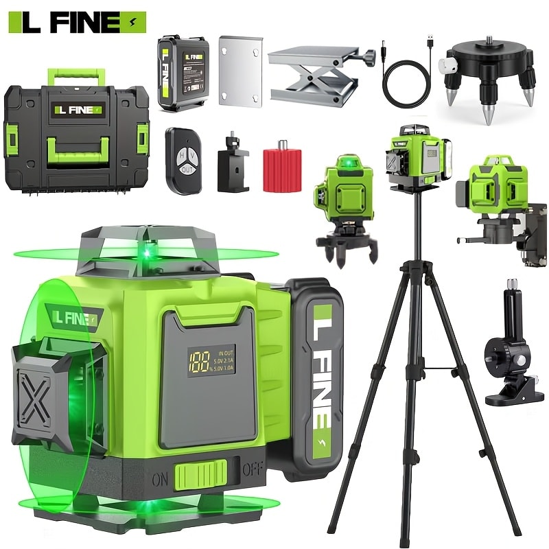 4D Laser Level 16 Line Self Leveling High Precision Cross Line Laser for Construction Renovation Tiling Flooring Alignment Fast Charging with Tripod Options