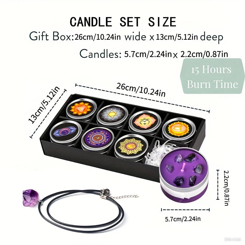 Scented Candle Gift Set 7 Soy Wax Candles with Natural Crystal Pendants 7 Colors Aromatherapy Candles for Home Decor Yoga Meditation Christmas Halloween Birthday Gift for Women Men
