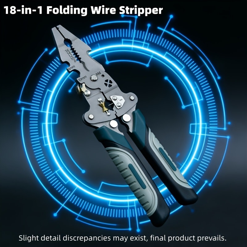Wire Stripping Pliers 18-in-1 High Carbon Steel Foldable Ergonomic Electrician Tool Wire Stripper Cutter Crimper Puller for Home Electrical DIY Repair