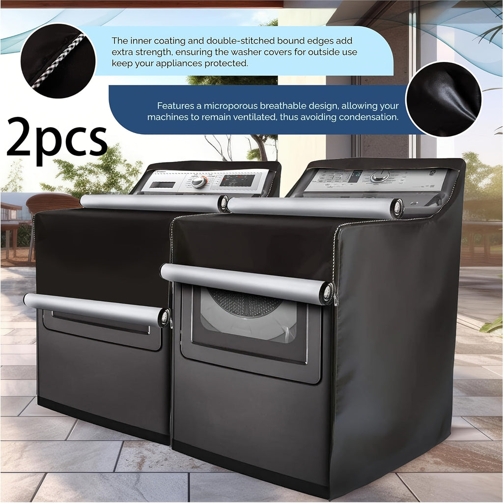 Washer Dryer Cover 420D Heavy Duty Waterproof, Indoor Outdoor Washing Machine Protector with Zipper Window, Fits Top Load & Front Load Washers Dryers, Dustproof UV-Resistant Laundry Appliance Hood 2pcs