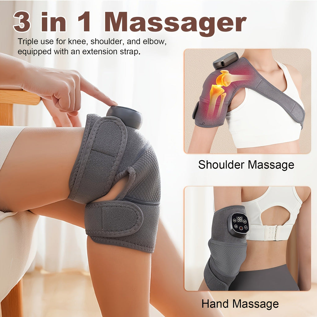 Heated Knee Massager Brace ¨C Wireless Electric Knee Pad with Heat & Vibration, USB Rechargeable Warm Massage Knee Support Wrap for Arthritis, Joint Pain Relief, Men & Women