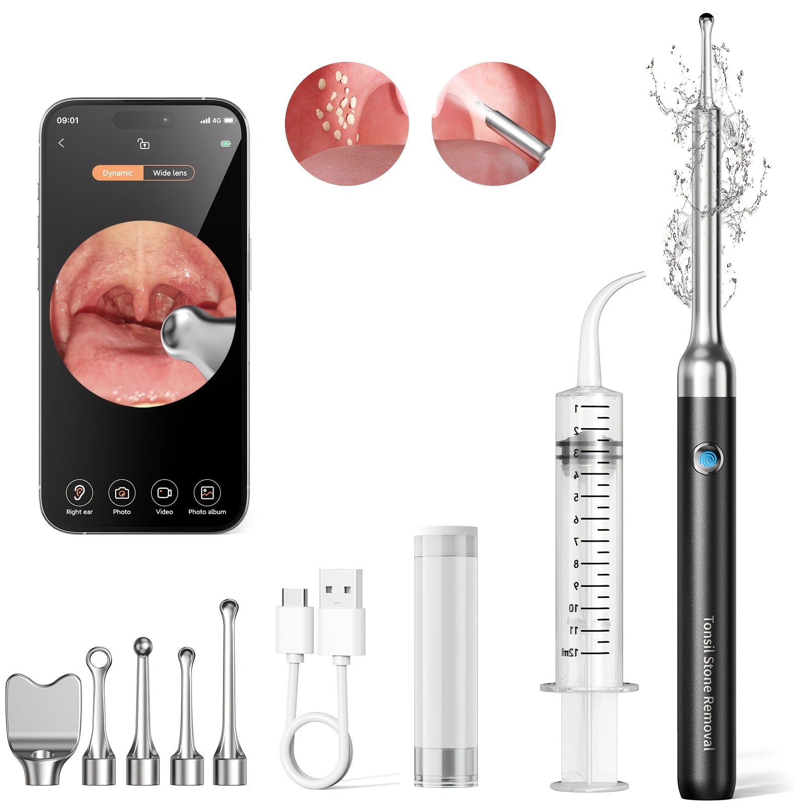 Intelligent Visual Tonsil Stone Removal Kit ¨C 1080P HD Camera, 6 LED Lights, Wi-Fi & App Connection, Multi-Accessory Oral Inspection Tool for All Ages