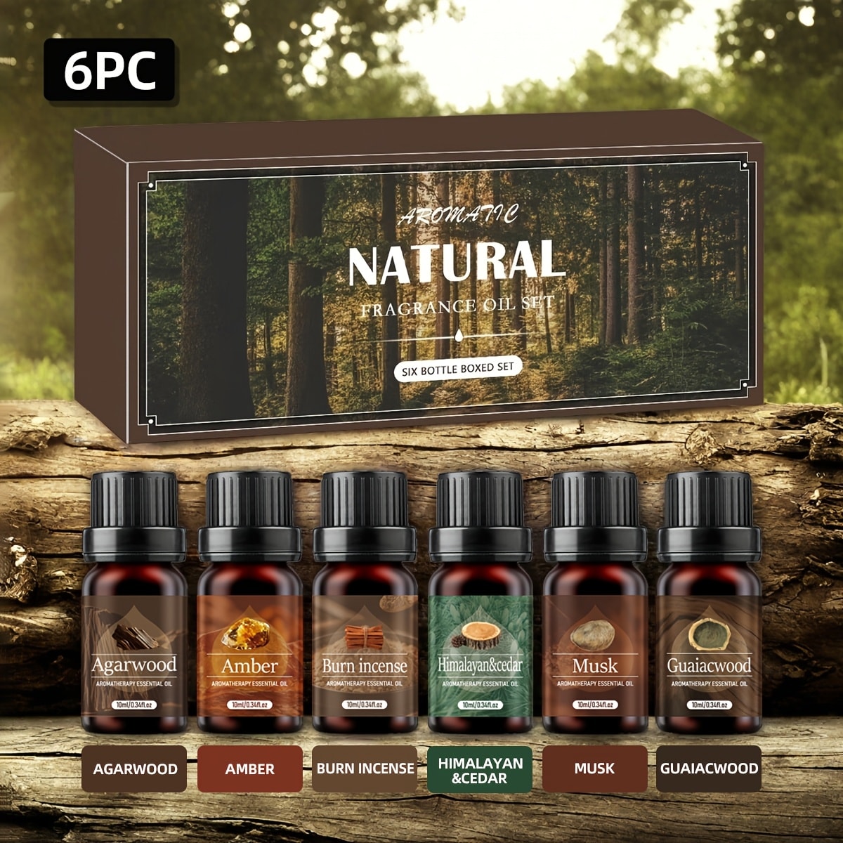Agarwood Essential Oil Set 6pcs ¨C Luxury Woody Fragrance Blend for Diffuser, Candle, Aroma Stone & Car | Ramadan, Christmas & Holiday Gift