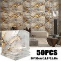 Self-Adhesive Marble Tile Stickers 11.8x11.8in Peel and Stick Wall Tiles for Bathroom Kitchen Backsplash ¨C Waterproof 3D Glossy Imitation Marble Wall Panel, Easy to Install, 50 or 100 Pack