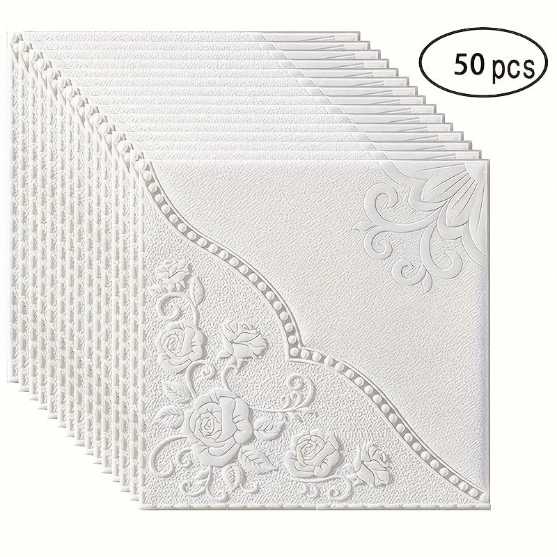 Peel and Stick Tile Stickers 13.78x13.78in Self-Adhesive Glam Plaid Pattern Wall Tiles for Kitchen Bathroom Living Room ¨C 50pcs PVC Waterproof Removable Backsplash Decor