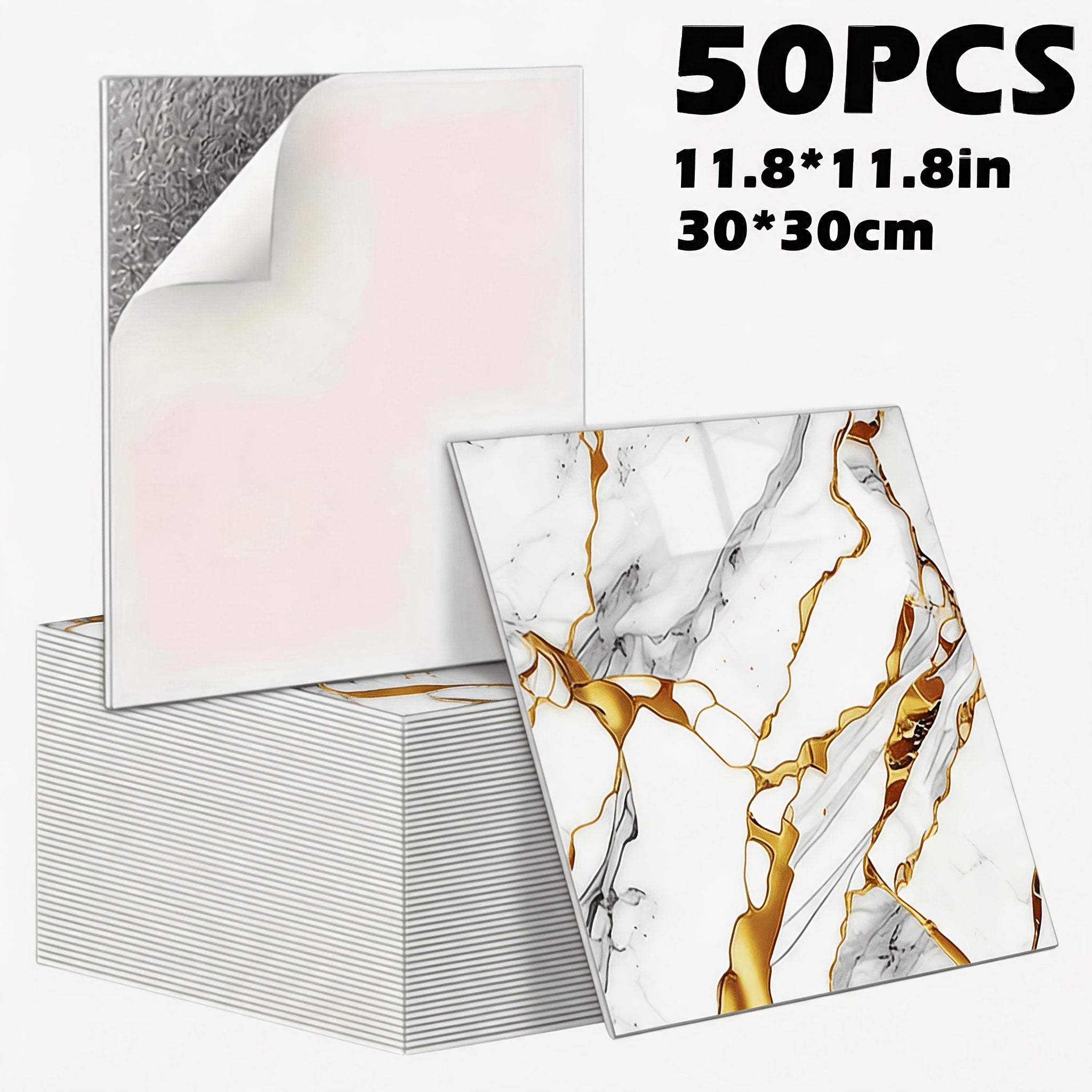 Peel and Stick Wall Tiles 50/100pcs - Waterproof PVC Marble Self-Adhesive Vinyl Panels for Bathroom Shower Kitchen Living Room TV Backdrop, Modern Wall Decor Easy Installation No Grout Required