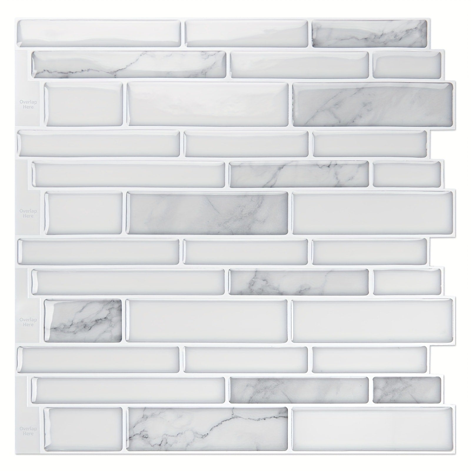 Peel and Stick Backsplash Tile Stickers 10-Sheet - White Marble Self Adhesive Wall Tiles for Kitchen & Bathroom, No Grout DIY Stick On Tiles | Heat & Moisture Resistant, Easy Install Backsplash