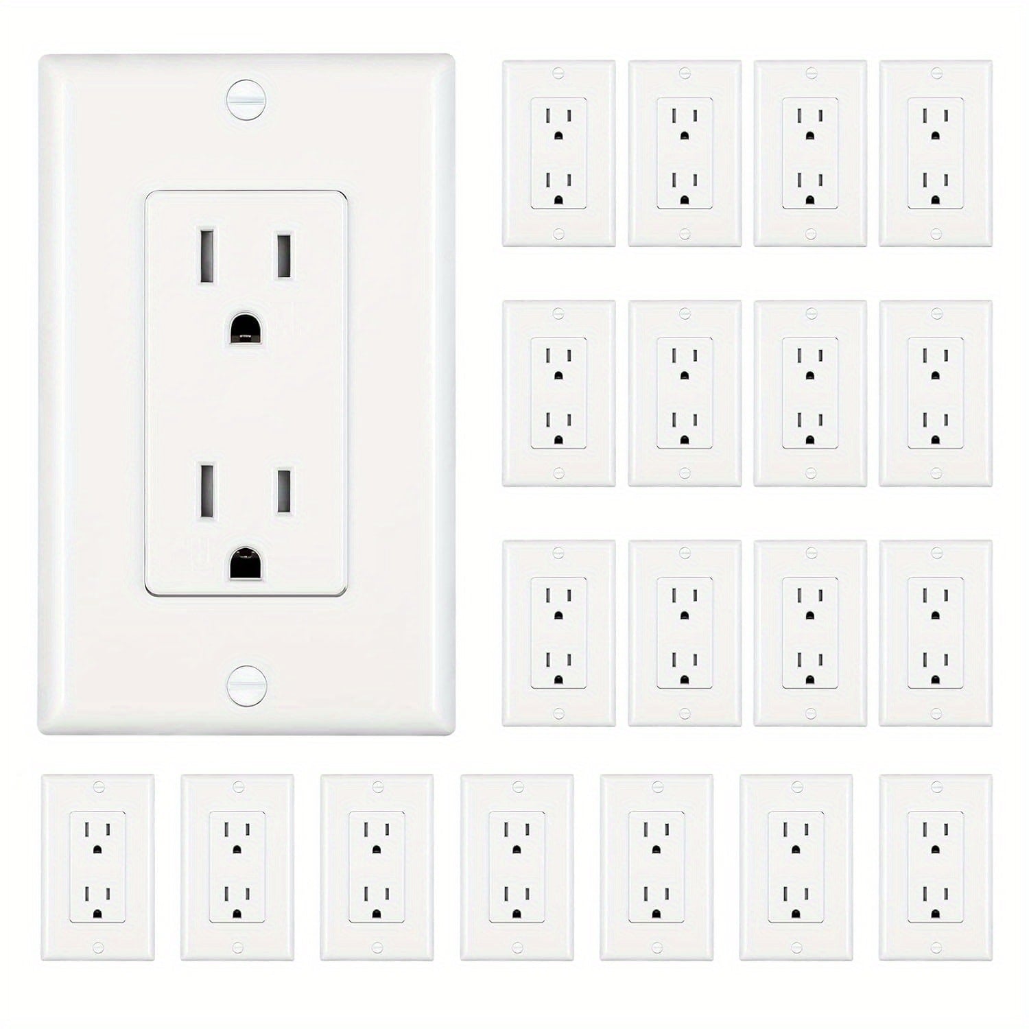 15 Amp Tamper Resistant Wall Outlet 20 Pack with Decorator Wall Plates Included Standard Electrical Receptacle 125V White Duplex Outlet for Home Office Kitchen