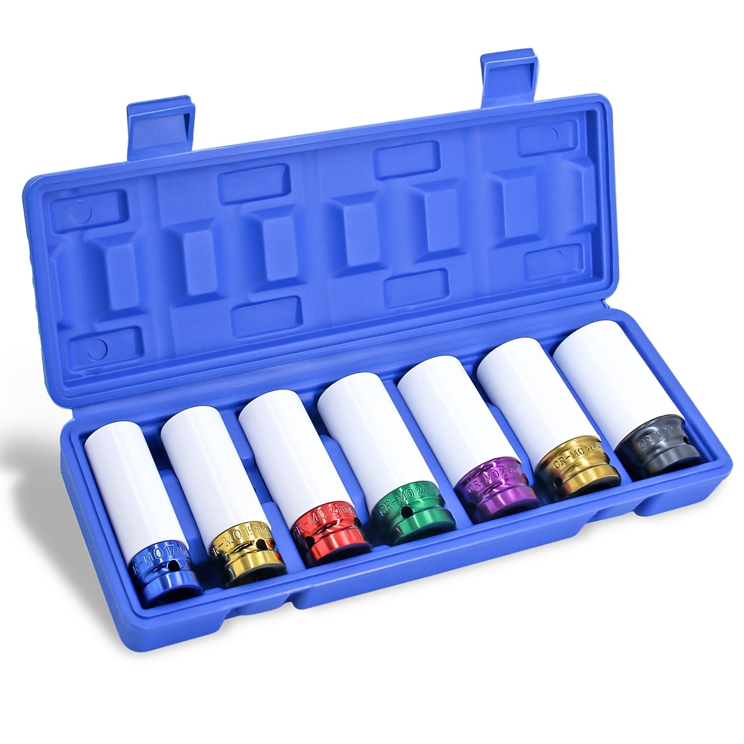 Lug Nut Socket Set 7-Piece 1/2¡± Drive ¨C Metric 17/19/21/22/23/24/27mm Thin Wall Impact Wheel Sockets with White Protective Covers for Car, Truck & SUV Tire Changes