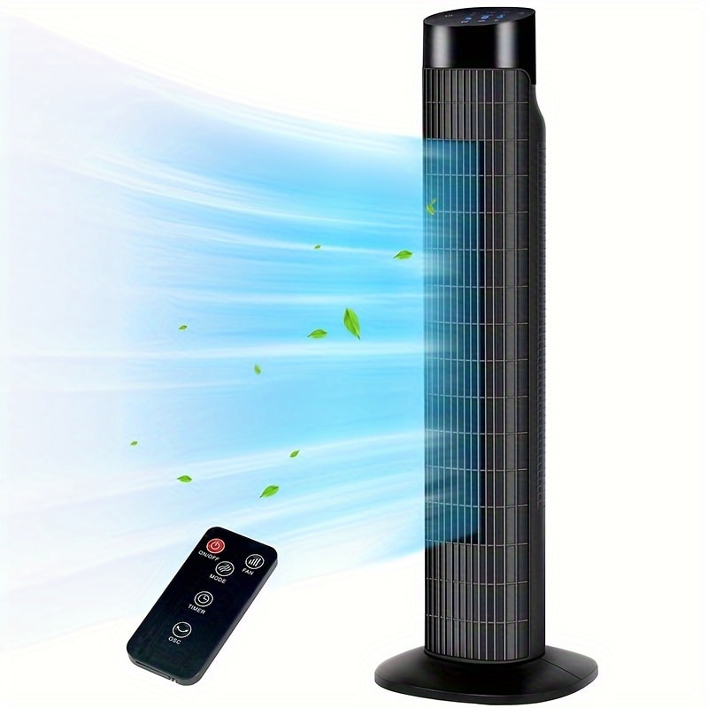 Tower Fan 31 Inch Bladeless | 80¡ã Oscillating Standing Fan with Remote Control, 7.5H Timer & 3-Speed Settings, Quiet Cooling Fan for Bedroom, Living Room & Office ¨C Black & White