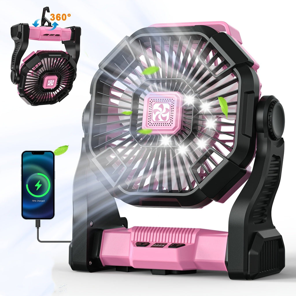 Camping Fan with LED Lantern, 3-in-1 Battery Powered Portable Fan Light for Tent Outdoor, Rechargeable Electric Fan with Timer 360¡ã Rotation, for Camping Hiking Barbecue Travel Emergency
