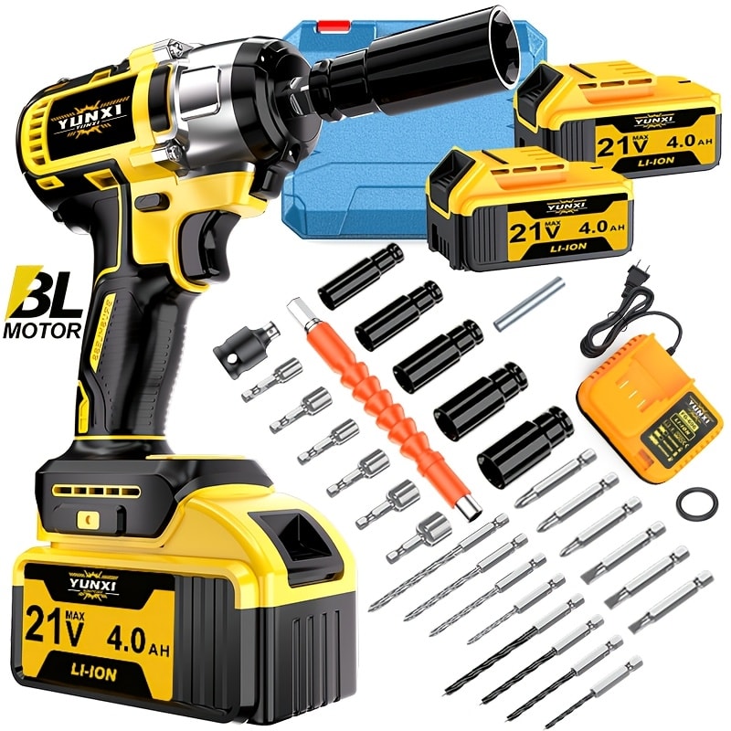 21V Cordless Impact Wrench Kit High Torque Brushless with 4000mAh Rechargeable Battery ¨C Wireless Power Wrench Driver for Car Motorcycle Repair, DIY Home Projects, Gift for Mechanics & Men