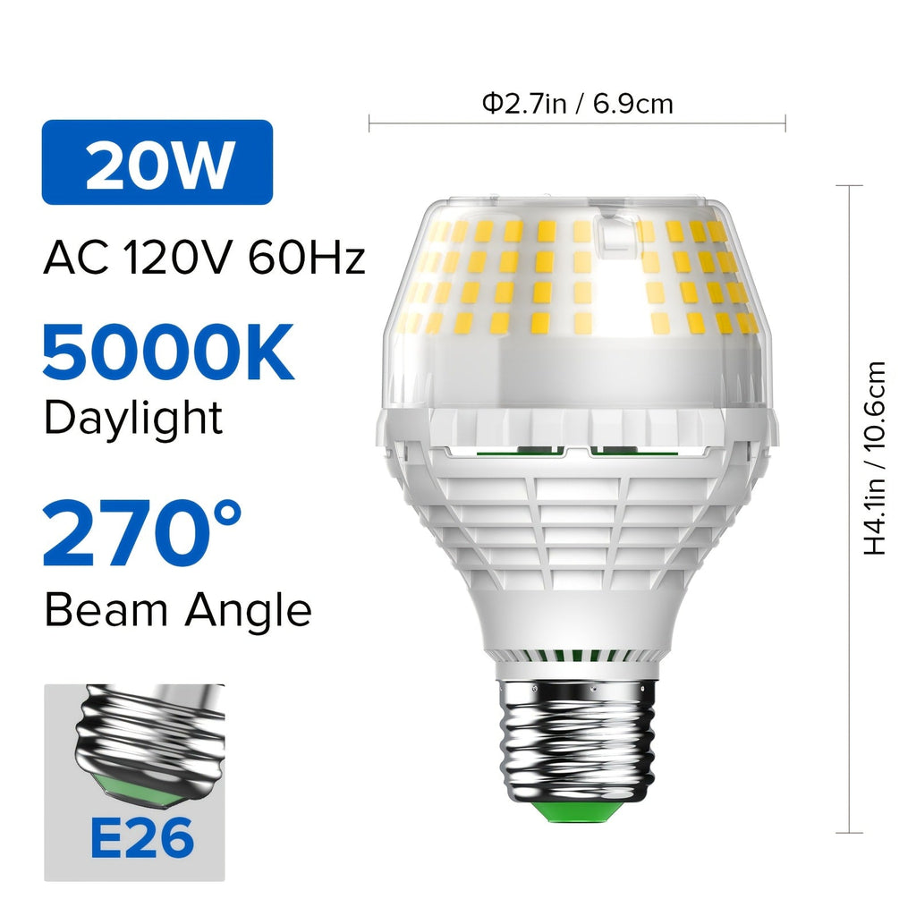 A19 LED Light Bulb 20W 3000 Lumens 250W Equivalent High Brightness Non-Dimmable ¨C E26 Base 270 Degree Beam Angle 25000H Lifespan, 5000K Daylight & 3000K Warm White for Home Office Indoor Lighting