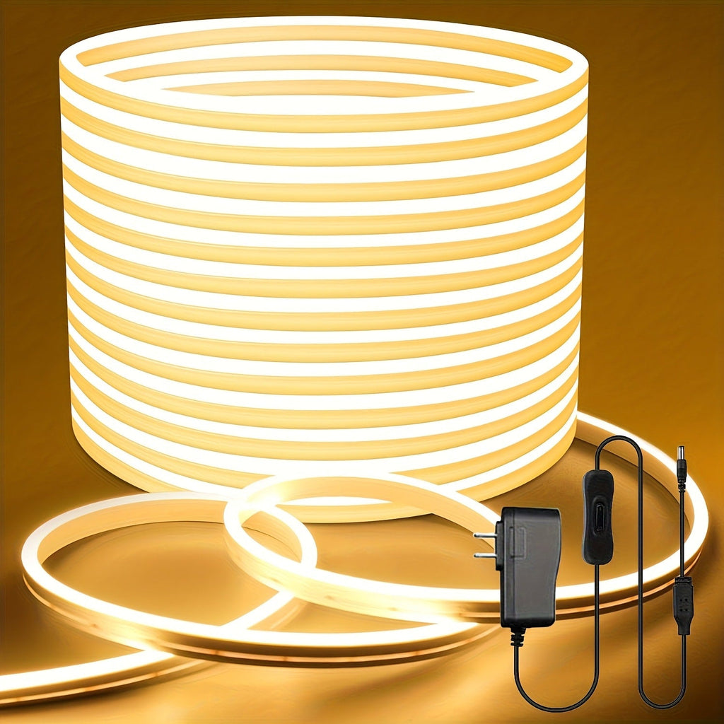 Neon LED Strip Lights 10m 32.8ft IP65 Waterproof with Power Adapter, 24V Flexible Neon Light Strip in White, Warm White, Ice Blue & Pink, for Bedroom, Living Room, Kitchen, Staircase, Indoor & Outdoor Decor