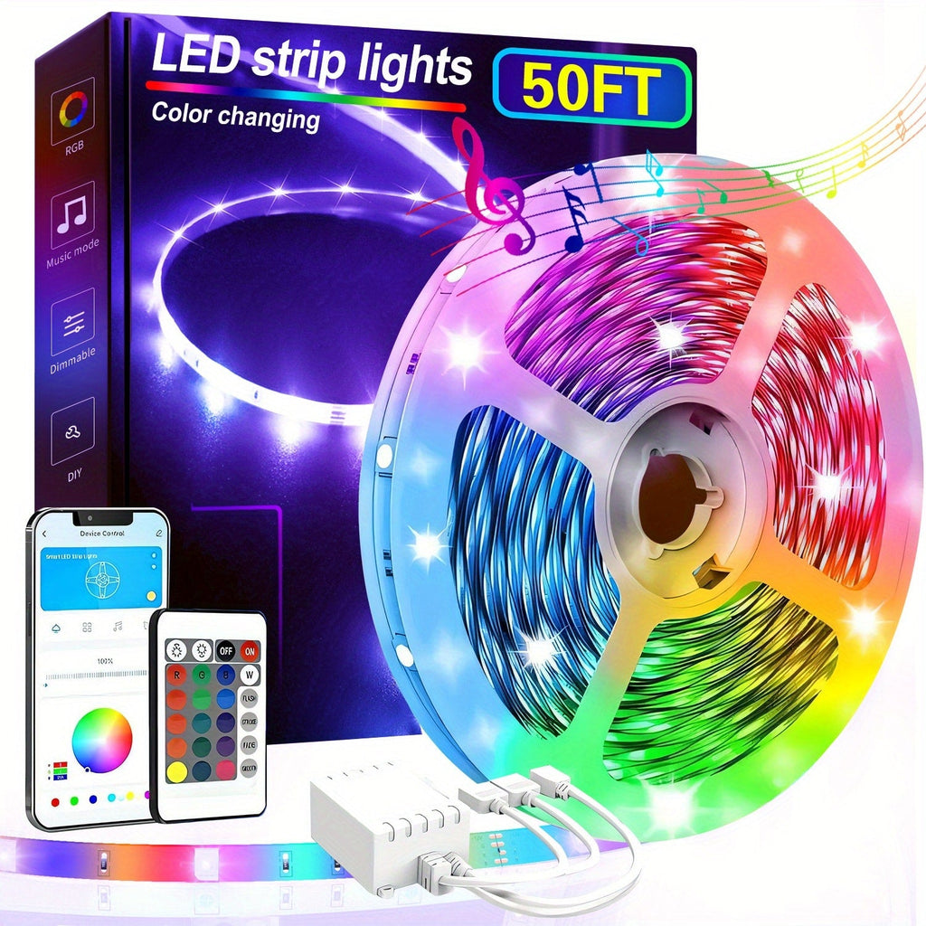 Color Changing LED Strip Lights RGB Music Sync App Remote Control 16 Million Colors Dimmable Timer DIY Smart Light Strip for Bedroom Living Room Party Holiday Christmas Decor 25ft 50ft 100ft 200ft 260ft