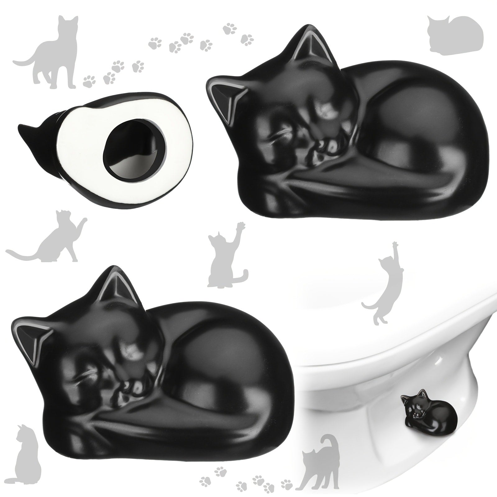 Black Cat Ceramic Toilet Bolt Caps 2-Pack - Decorative Cat Toilet Bolt Screw Cover Caps, Cute Bathroom Decor for Cat Lovers, Fun Themed Bathroom Accessories & Replacement Parts
