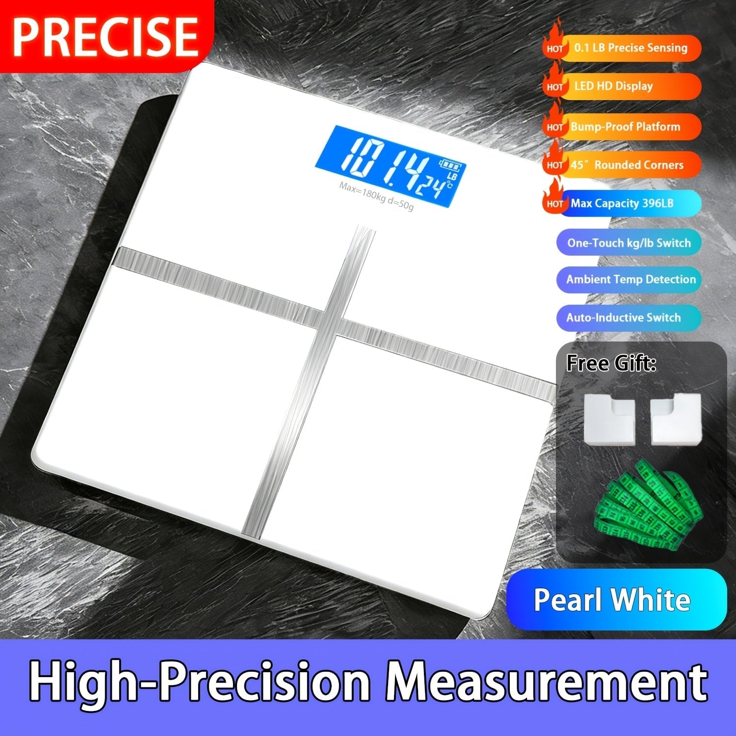 Digital Bathroom Scale with LCD Temperature Display ¨C 396 lb High-Precision Weight Scale, KG/Pounds Switchable, Wide Non-Slip Platform, Available with HD LED Upgrade, Waist Strap & Storage Rack