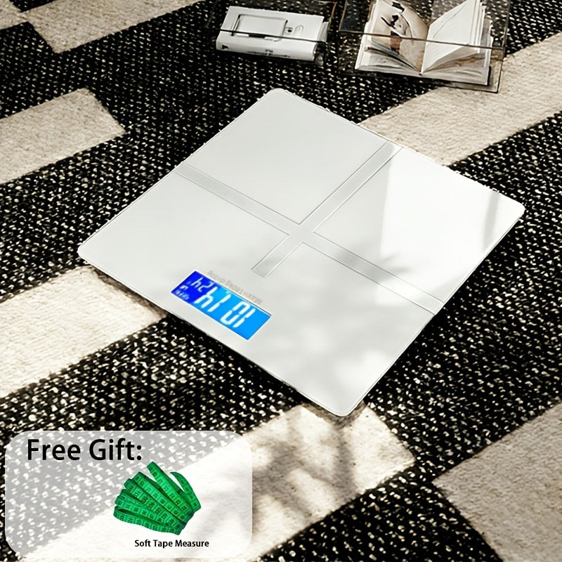Digital Bathroom Scale High Precision ¨C 396 lb Capacity Electronic Weight Scale with LCD Display, Available with Tape Measure & Storage Rack, Compact Body Weight Scale for Home Bathroom & Fitness