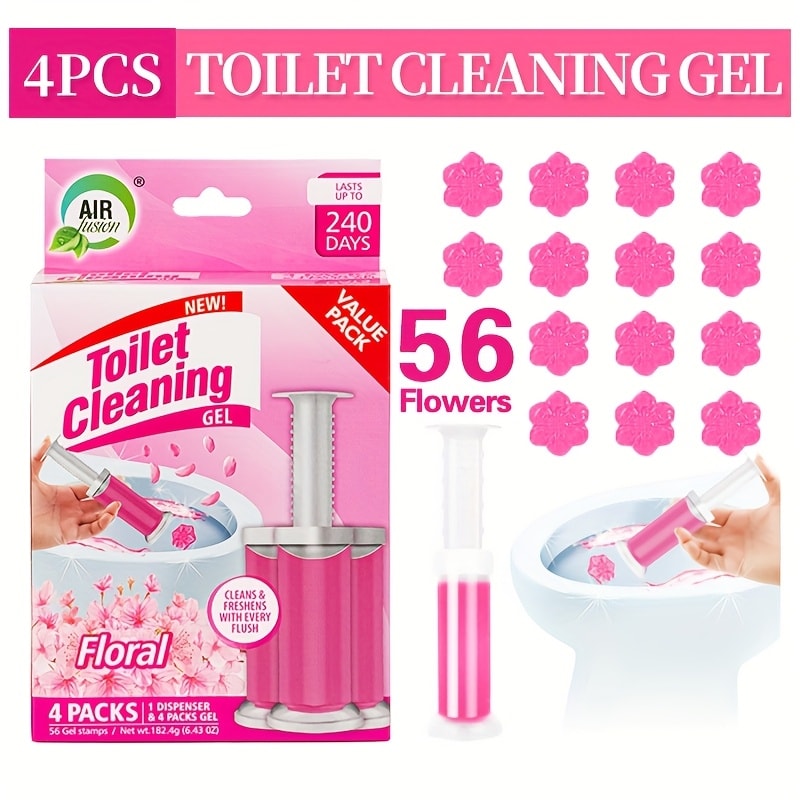 Toilet Gel Stamp Cleaner Air Freshener Flower Scented Bathroom Cleaning Gel Prevents Scale Toilet Ring 6 Fragrance Options Ocean Lavender Floral Peach Lemon Pine 4 Pcs or 8 Pcs with Dispenser