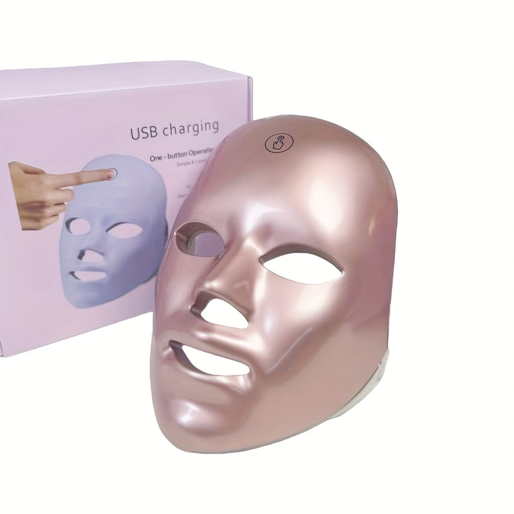 LED Light Therapy Facial Beauty Device - 7 Color Photon Skin Rejuvenation Face Care Tool, USB Powered Anti-Aging Wrinkle Acne Treatment Home Spa