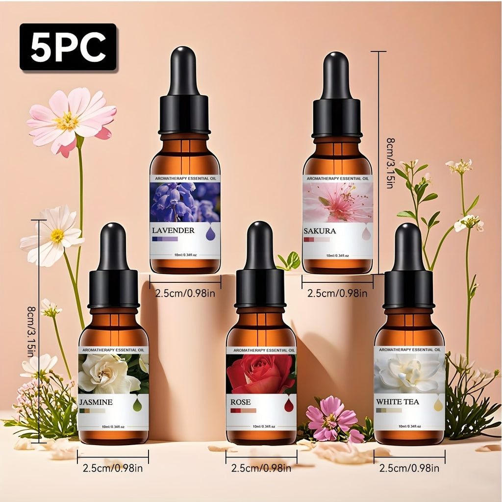 Essential Oil Gift Set 5 Pack Aromatherapy Oils Lavender Vanilla Eucalyptus Rose Jasmine for Diffuser Candle Humidifier Car Home Teacher Mother's Day Gift