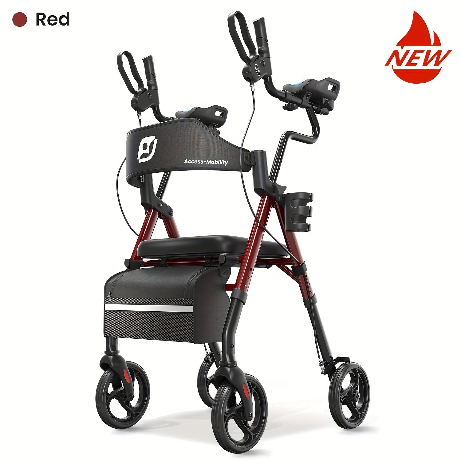 Rollator Walker for Seniors Foldable with 8-Inch Big Wheels, Durable Aluminum All-Terrain Rolling Walker with Ergonomic Backrest & Dual Adjustable Height, Upright Walker Option Available for Elderly
