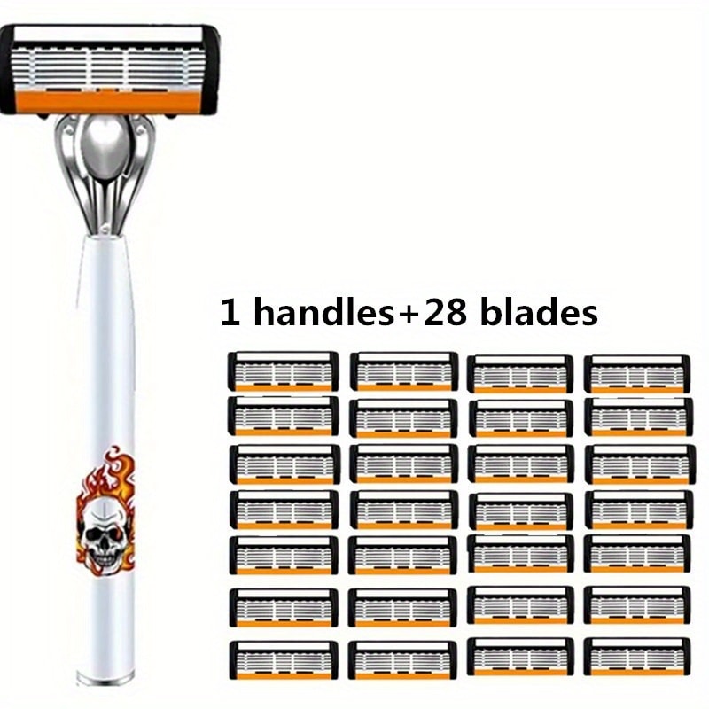 Men's Safety Razor with Replacement Blades - Anti-Slip Stainless Steel Handle Shaver for Beard & Sideburns, Classic Style Wet Shaving Razor, Multiple Blade Bundle Options