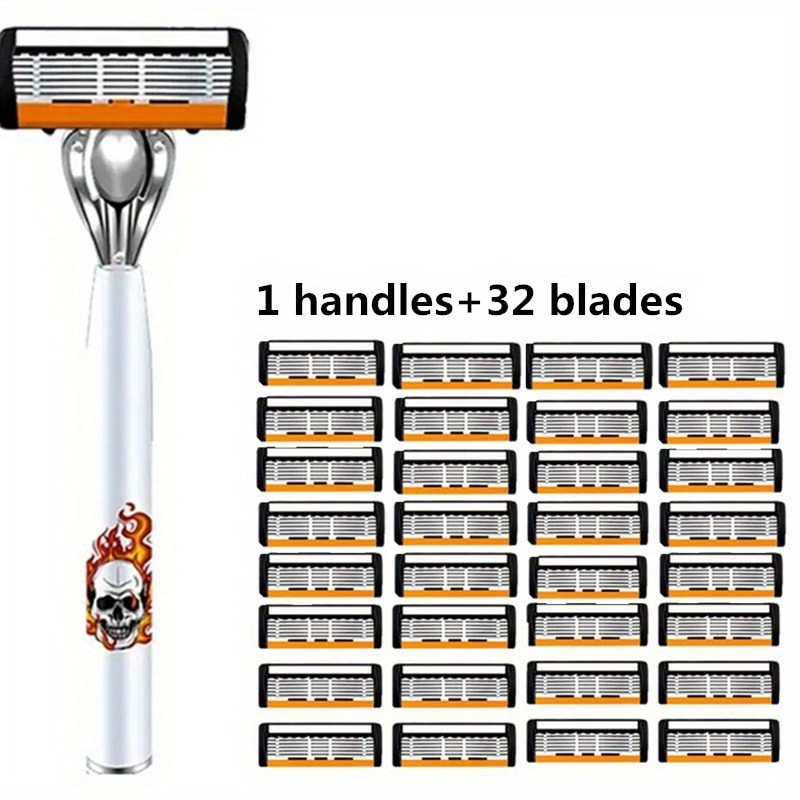 Men's Safety Razor with Replacement Blades - Anti-Slip Stainless Steel Handle Shaver for Beard & Sideburns, Classic Style Wet Shaving Razor, Multiple Blade Bundle Options