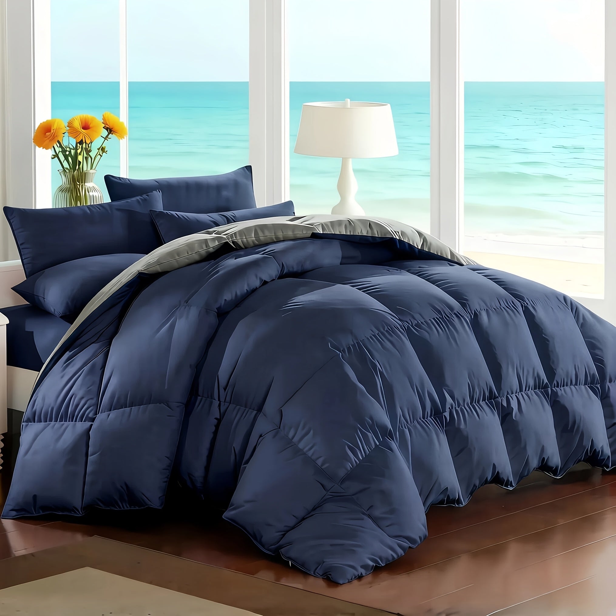 Comforter Set 7-Piece Bed in a Bag Queen King Full Soft Microfiber Down Alternative Comforter Fitted Sheet Flat Sheet Pillow Shams Pillowcases All Season Bedding Set 34 Colors
