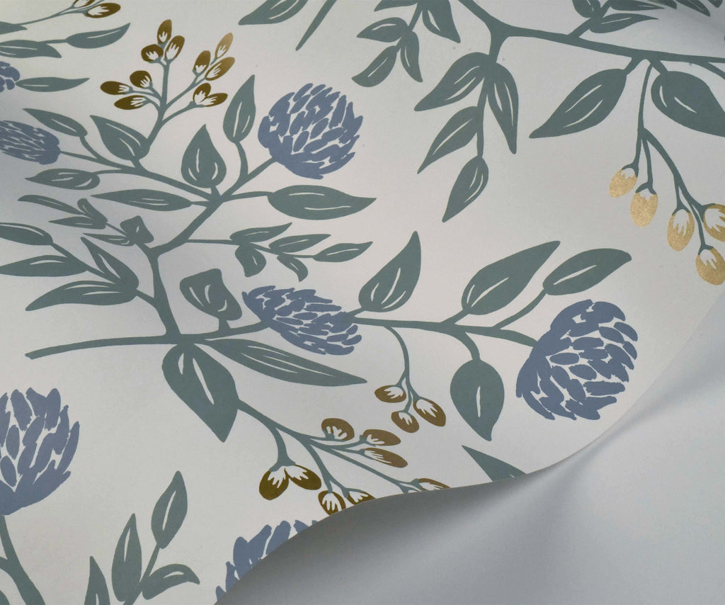 Peonies Wallpaper Sample - Periwinkle & Sage