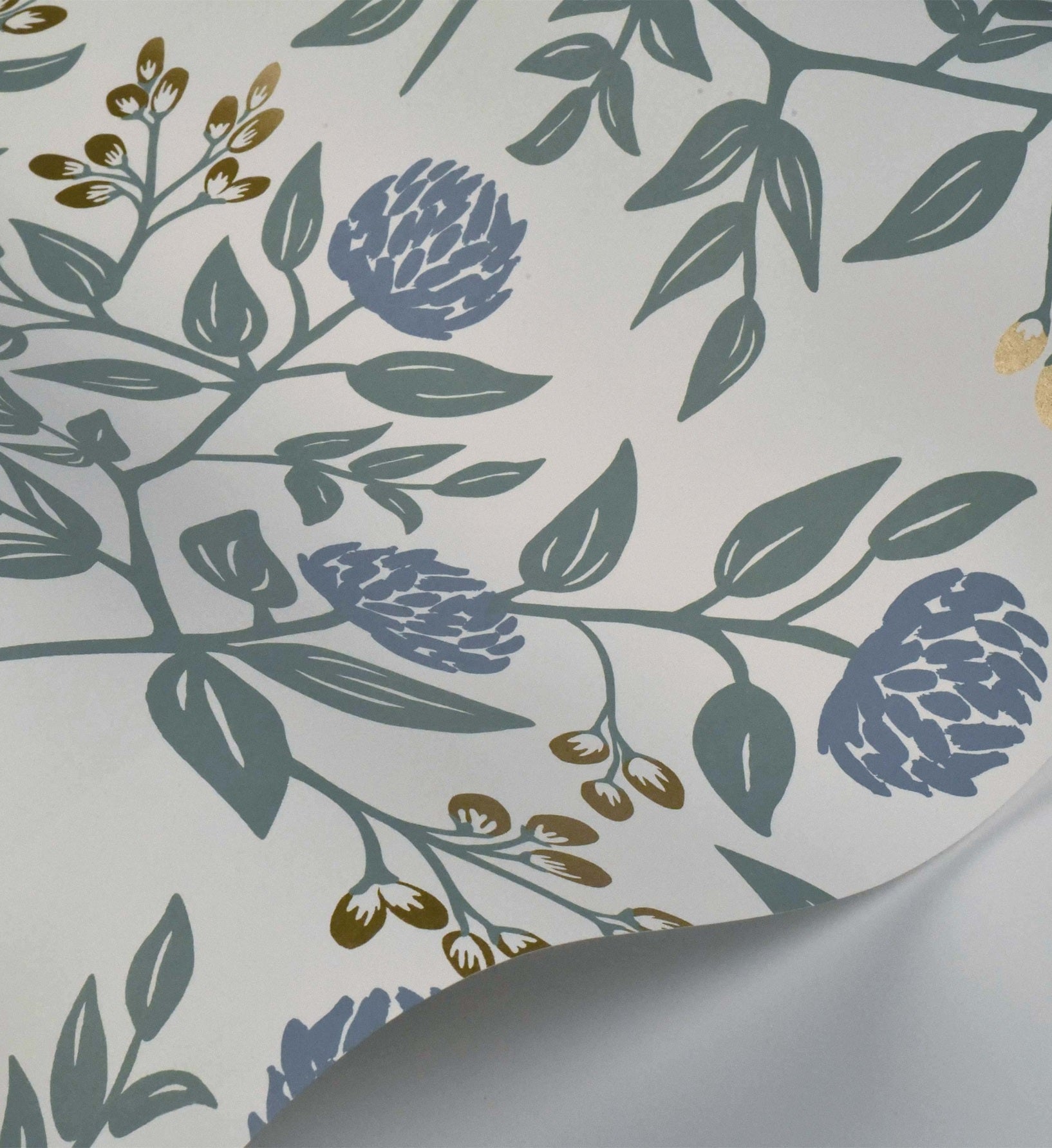 Peonies Wallpaper - Periwinkle & Sage