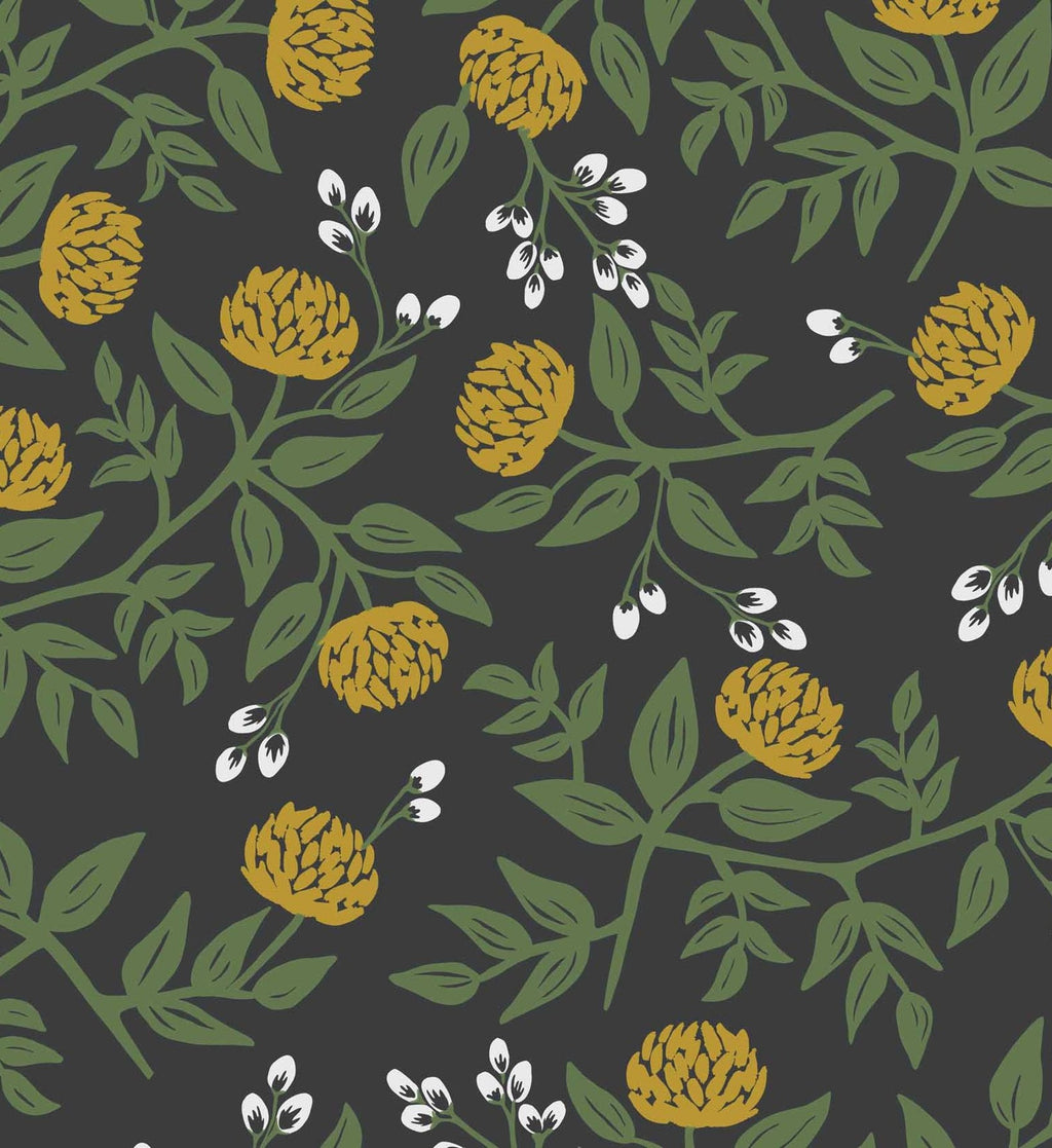 Peonies Wallpaper - Black & Metallic Gold