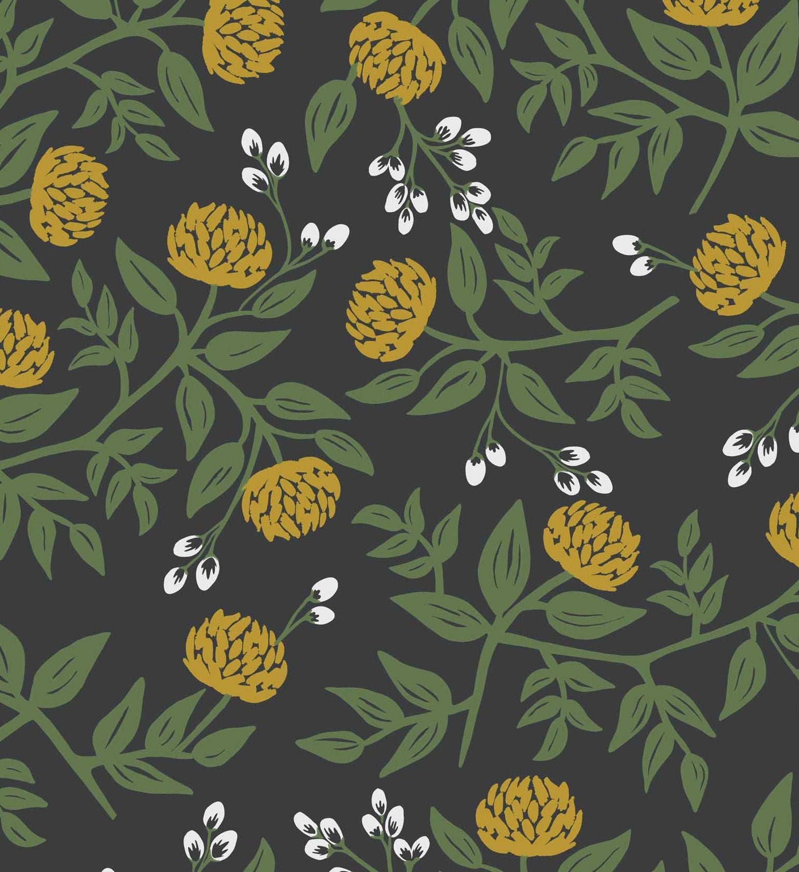 Peonies Wallpaper - Black & Metallic Gold