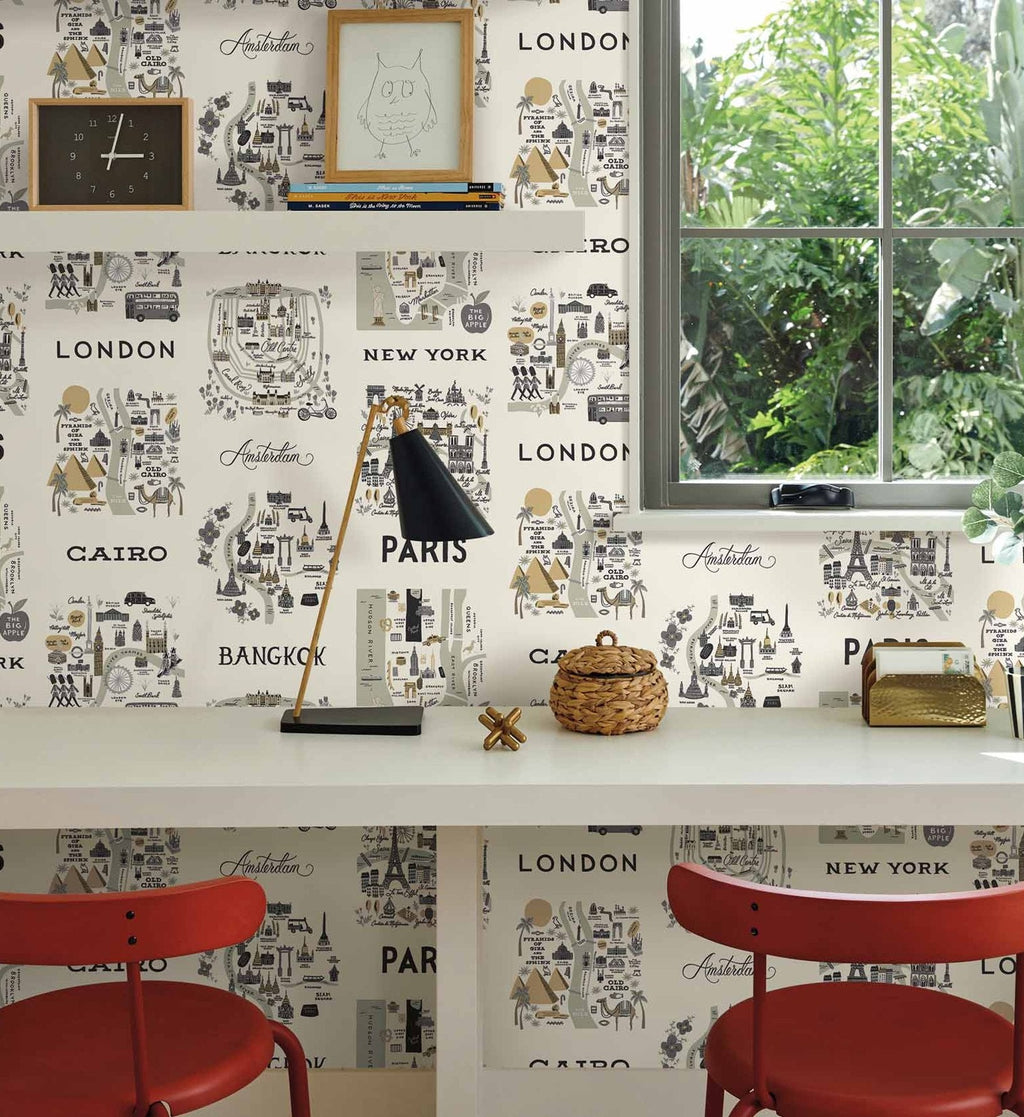 City Maps Wallpaper - Grey & Gold