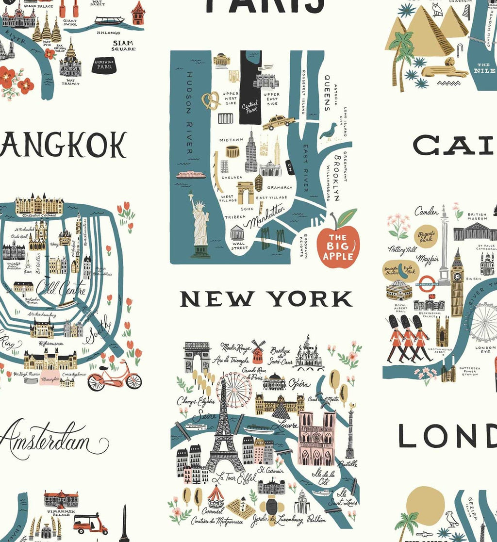 City Maps Wallpaper - Blue & Red