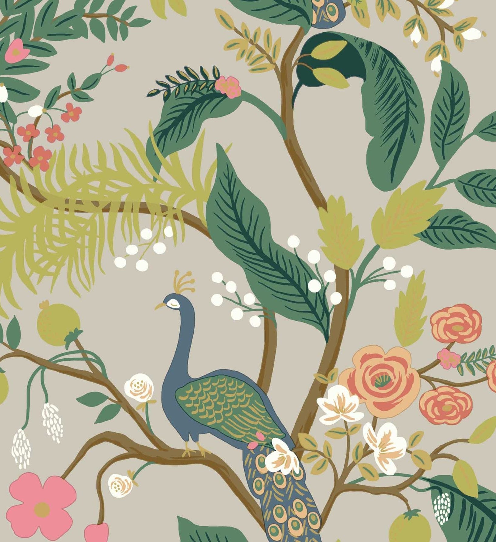 Peacock Wallpaper - Linen