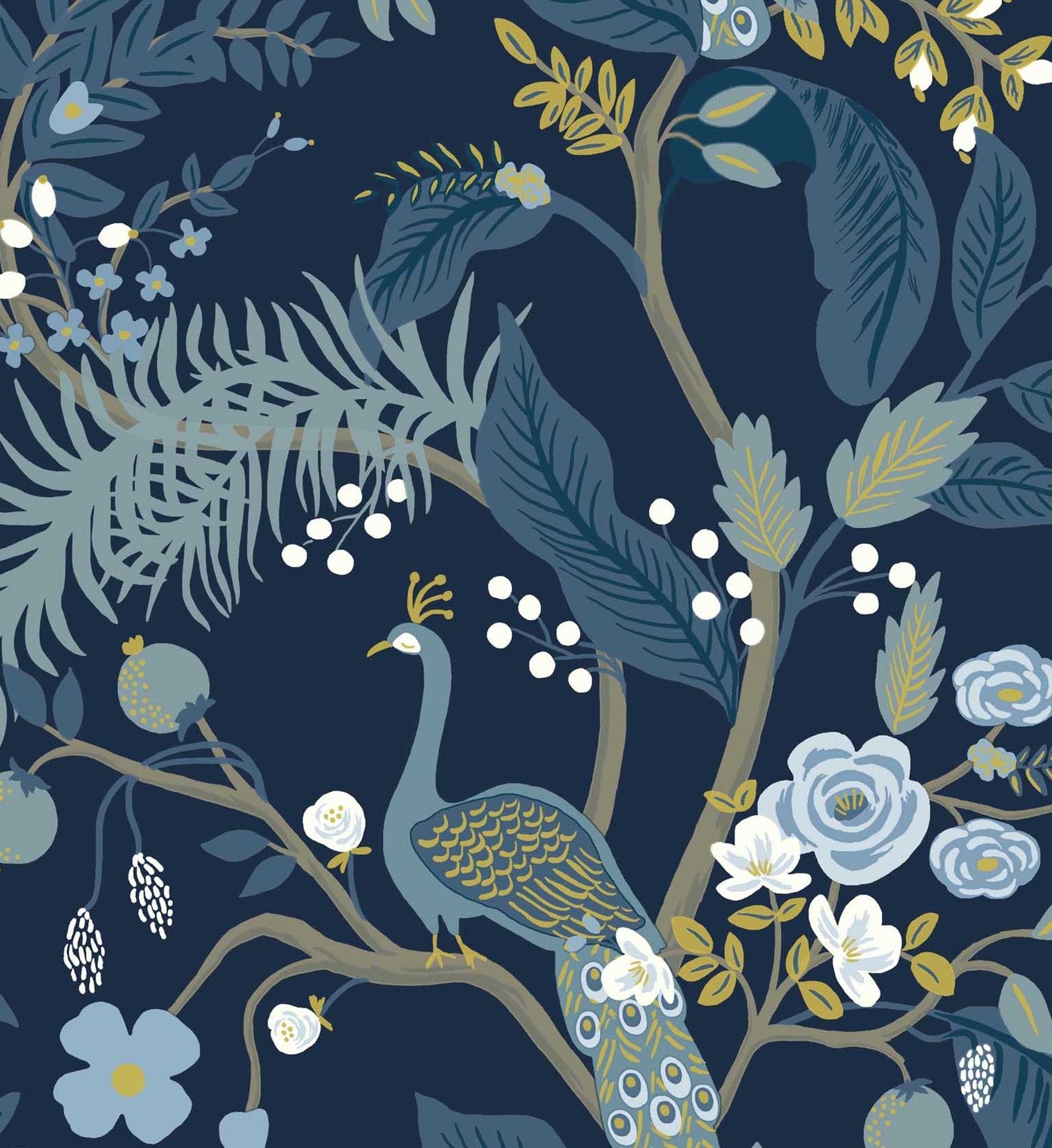 Peacock Wallpaper - Navy