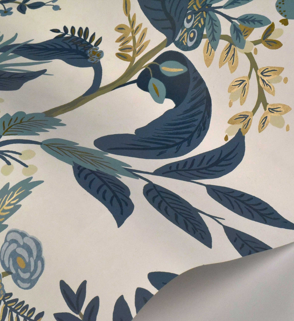 Peacock Wallpaper - Blue & White