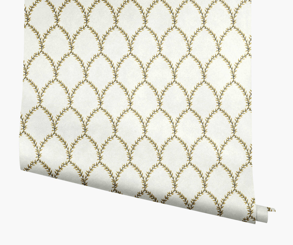 Laurel Wallpaper - Metallic Gold & White