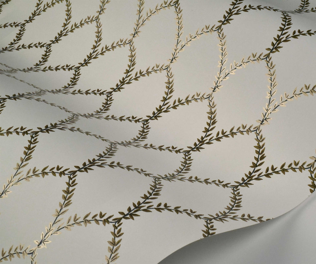 Laurel Wallpaper Sample - Metallic Gold & White