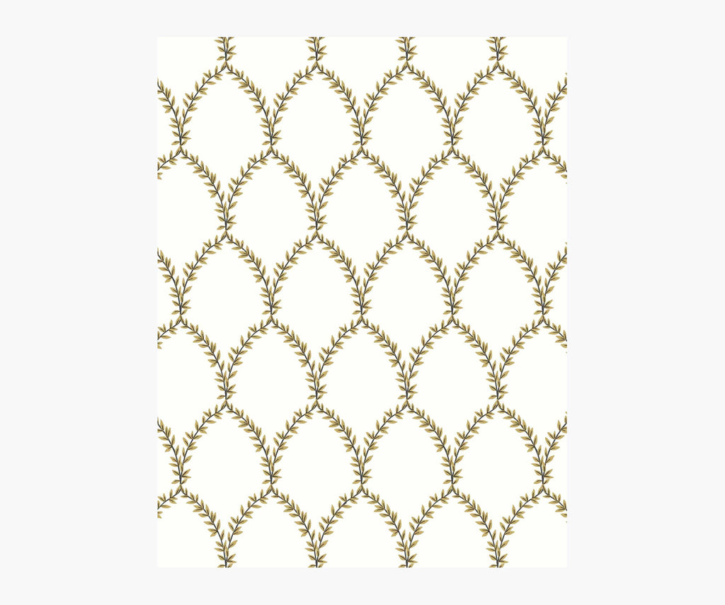 Laurel Wallpaper Sample - Metallic Gold & White