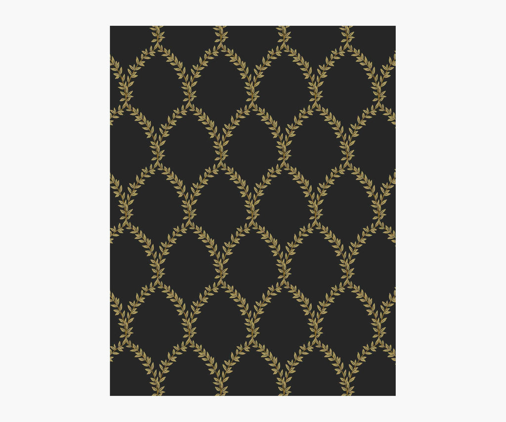Laurel Wallpaper Sample - Metallic Gold & Black