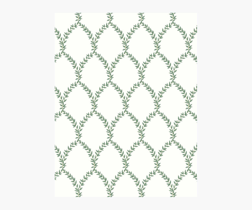 Laurel Wallpaper Sample - Green & White
