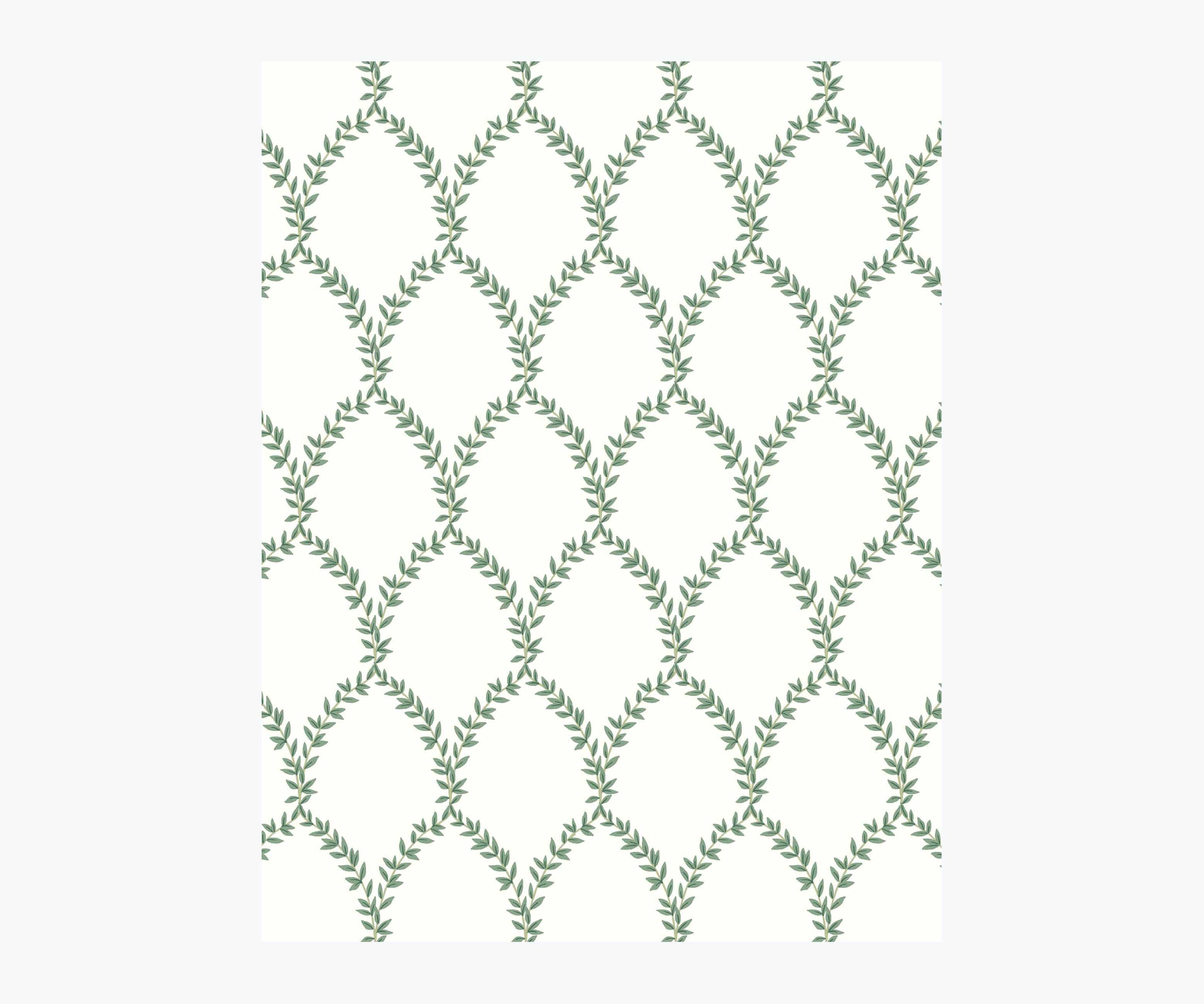 Laurel Wallpaper Sample - Green & White