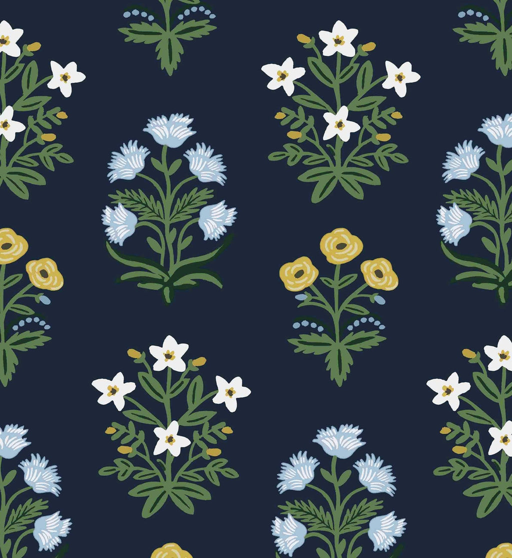 Mughal Rose Wallpaper - Navy